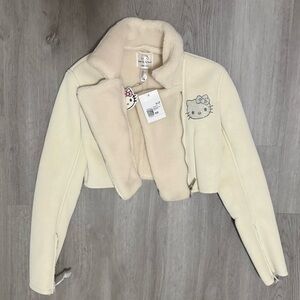 Hello Kitty Faux Leather Cream Fur Cropped Jacket XS